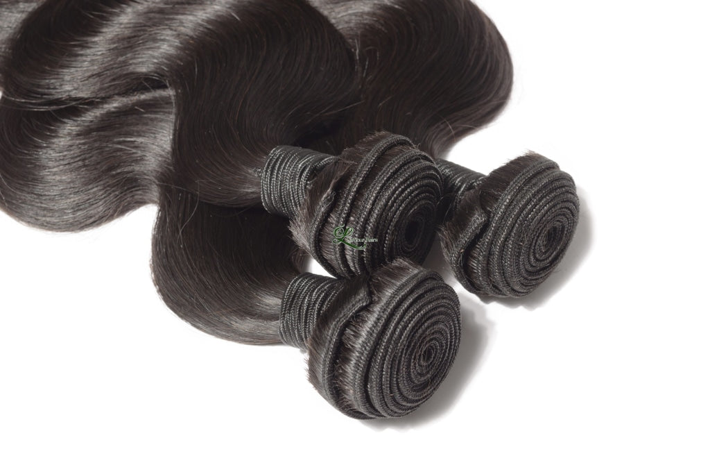 Body Wave 100% Human Hair Black Weave Bundles With Lace Frontal Closure