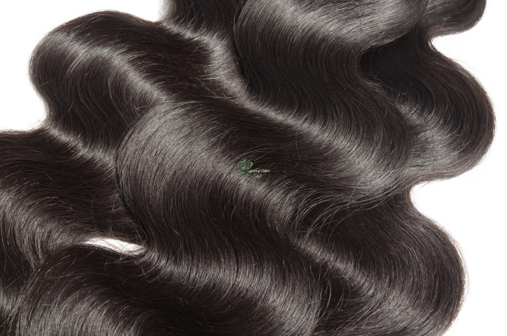 Body Wave 100% Human Hair Black Weave Bundles With Lace Frontal Closure