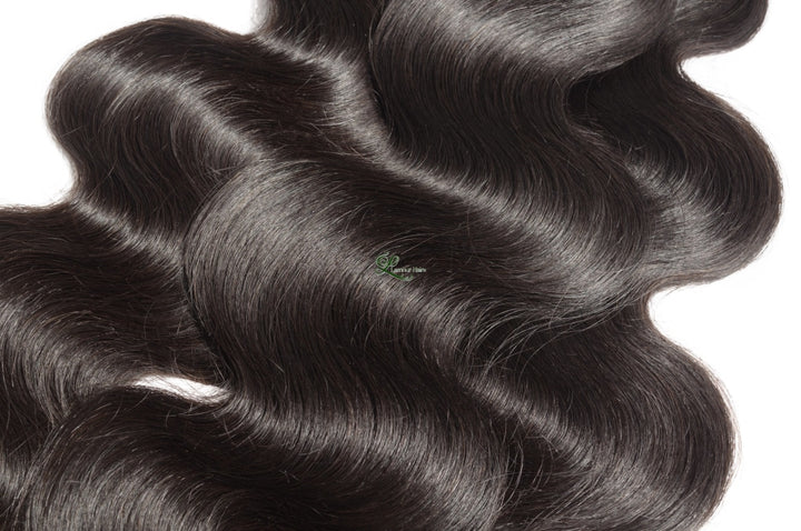 Body Wave 100% Human Hair Black Weave Bundles With Lace Frontal Closure