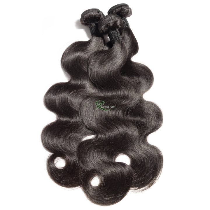 Body Wave 100% Human Hair Black Weave Bundles With Lace Frontal Closure