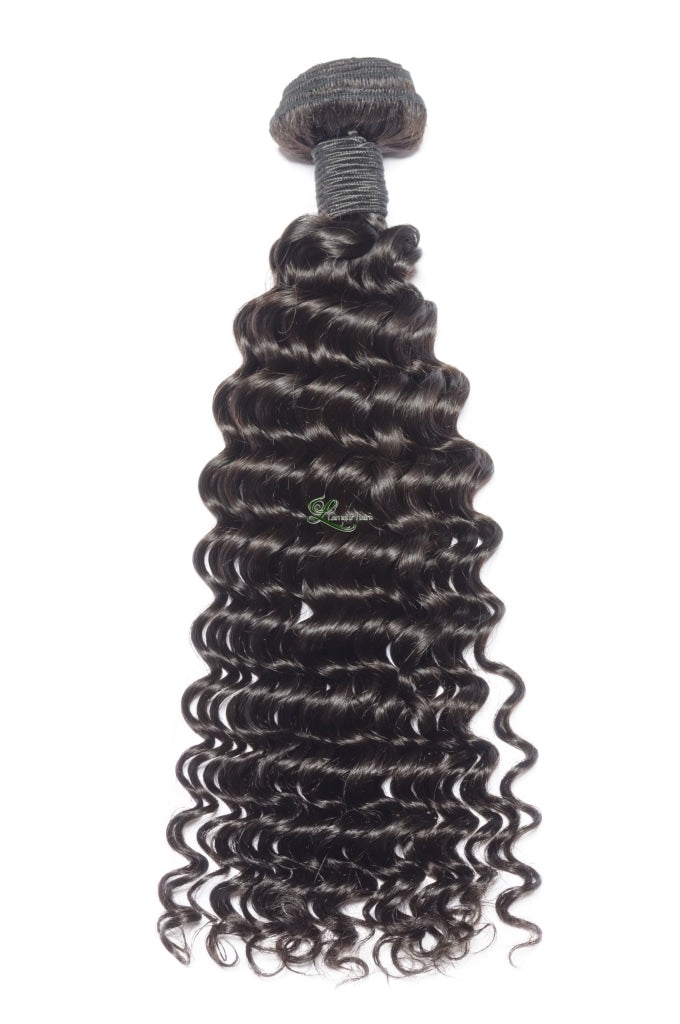 Deep Curly Black 100% Human Hair Weaves Bundles With Lace Frontal Closure