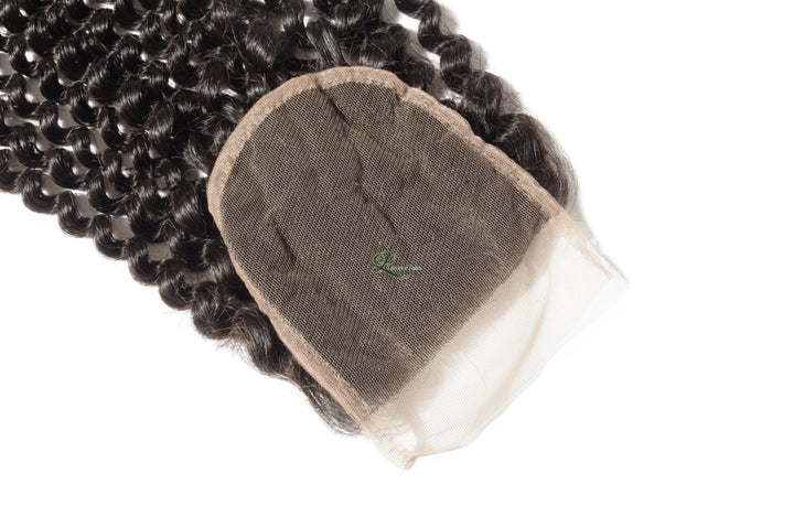 Deep Curly Black 100% Human Hair Weaves Bundles With Lace Frontal Closure