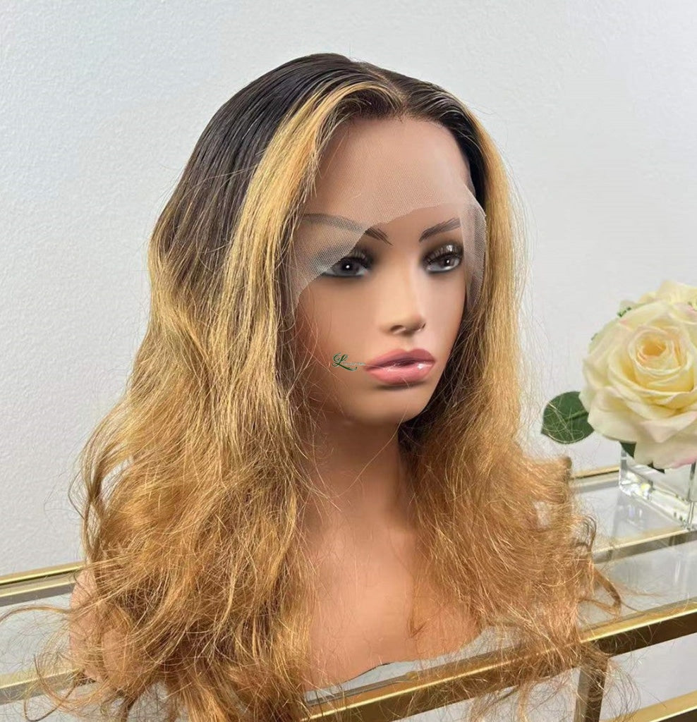 Hd Lace Middle Part Wave Natural Color With Blonde Highlights Trinity Wigs