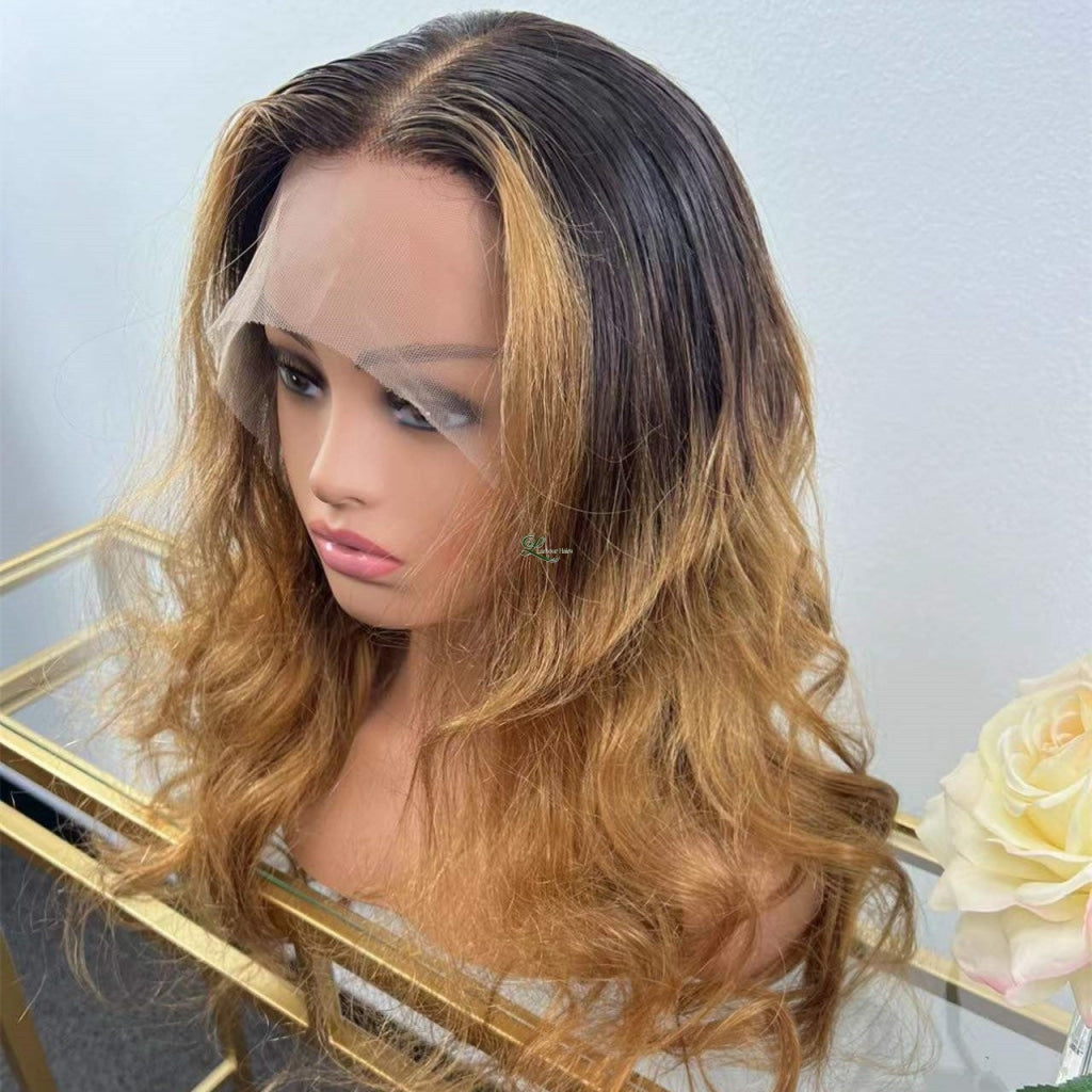 Hd Lace Middle Part Wave Natural Color With Blonde Highlights Trinity Wigs