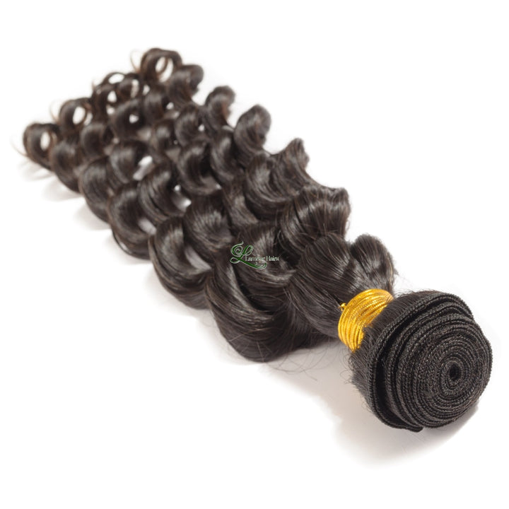 Loose Deep Wave Black 100% Human Hair Weaves Bundles With Lace Frontal Closure