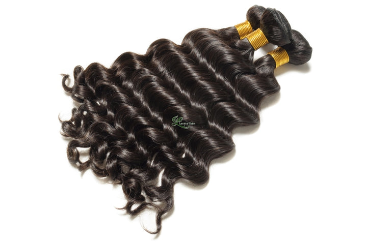 Loose Deep Wave Black 100% Human Hair Weaves Bundles With Lace Frontal Closure