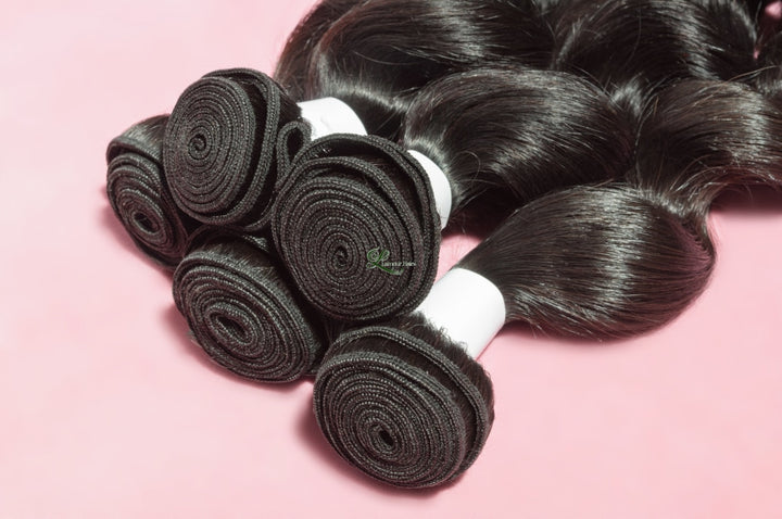 Loose Wave Black 100% Human Hair Weaves Bundles With Lace Frontal Closure