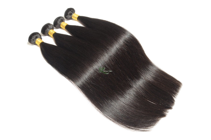 Natural Straight Black 100% Human Hair Weaves Bundles With Lace Frontal Closure