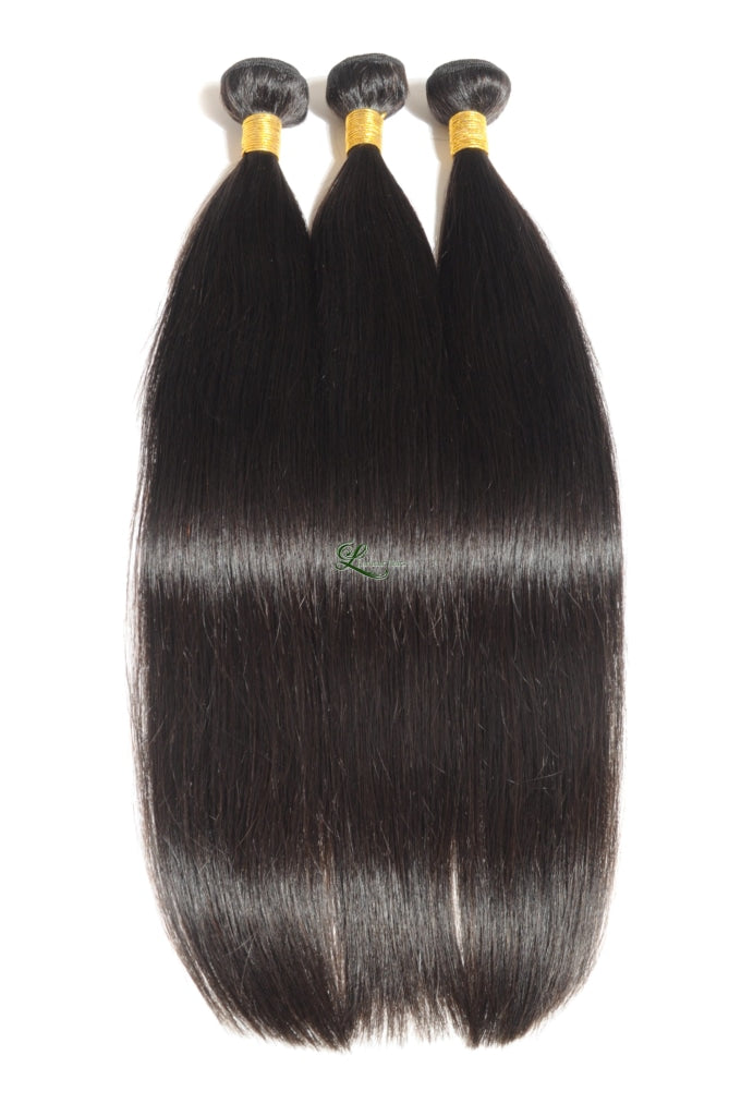 Natural Straight Black 100% Human Hair Weaves Bundles With Lace Frontal Closure
